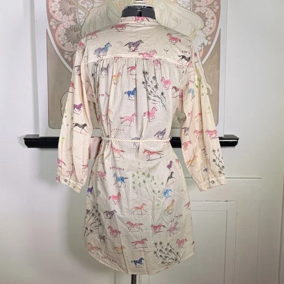 NWT MOTHER The New To Town Shirt Dress Mini Cotton Goodbye Horses Size XS - Picture 5 of 12